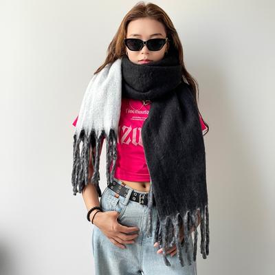 Autumn and Winter Scarf New Women's Shawl Long Fringed Beard Green Thickened Solid Color Scarf