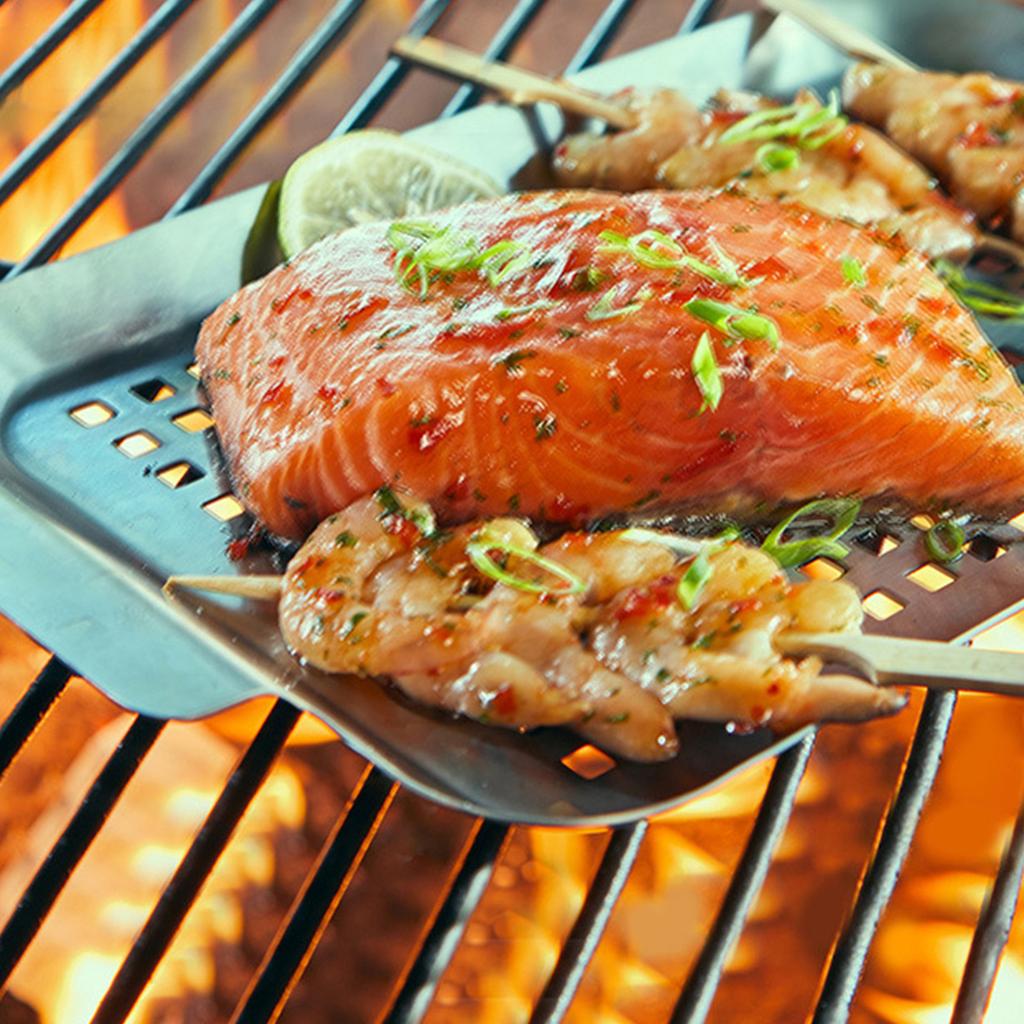 Sturdy Stainless Steel Grill Pans For Outdoor BBQ With Perforated Design And Handles Ideal For Vegetables Fish Meat