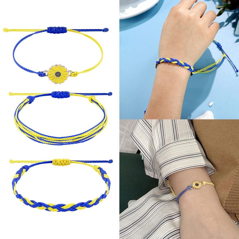 Multilayer Braided Ukrainian Flag Bracelet Adjustable Daisy Bracelet Handmade Boho Braided String Bracelet Universal