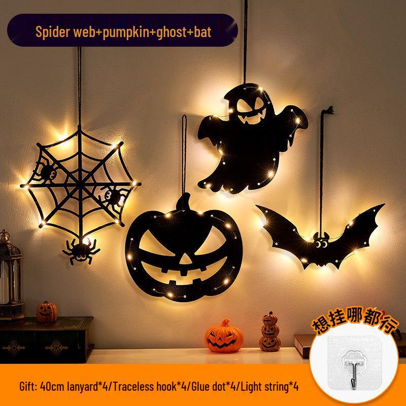 Halloween Hanging Pumpkin Lanterns with String Lights - Festive Scene Décor & Luminous Props