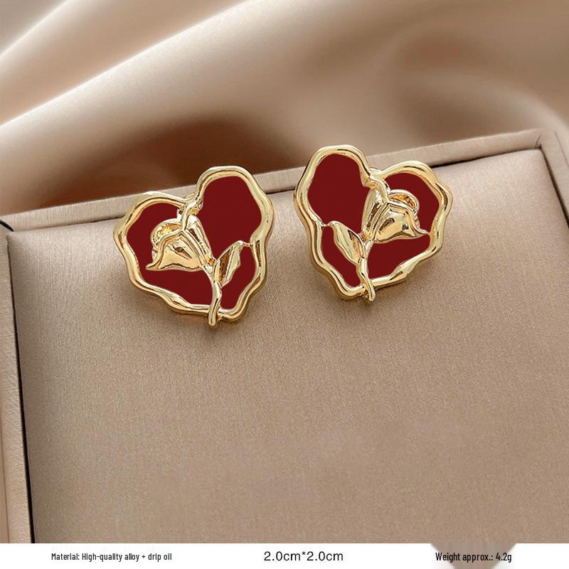 

Retro Style Red Drip Glaze Stud Earrings for Women - Unique Early Autumn Niche Design