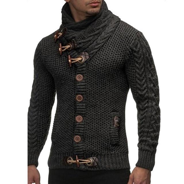 Herren-Pullover mit Schnalle, für den Winter, warm, dick, Rollkragenpullover, Strickpullover