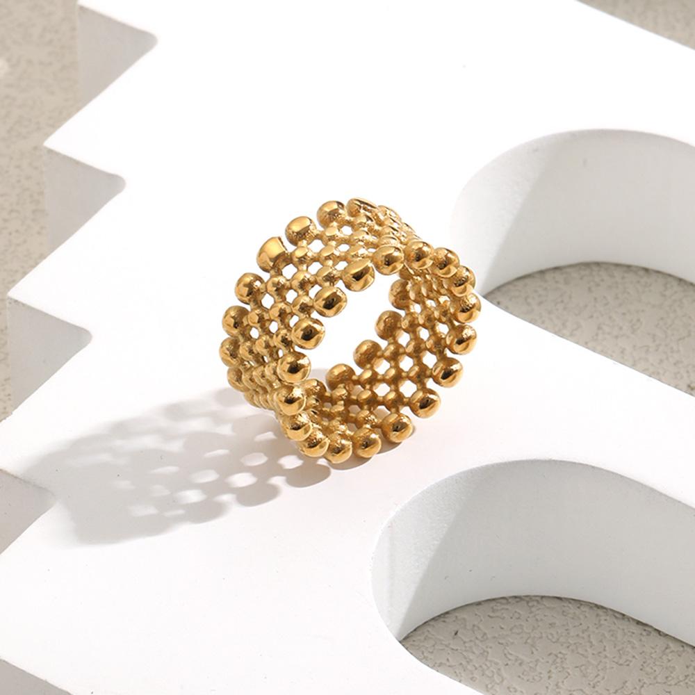 MamacitaPlay 316L Stainless Steel Mesh Hollow Out Ball Ring 18K Gold Plated Waterproof Jewelry For Women Trend Everyday Wear