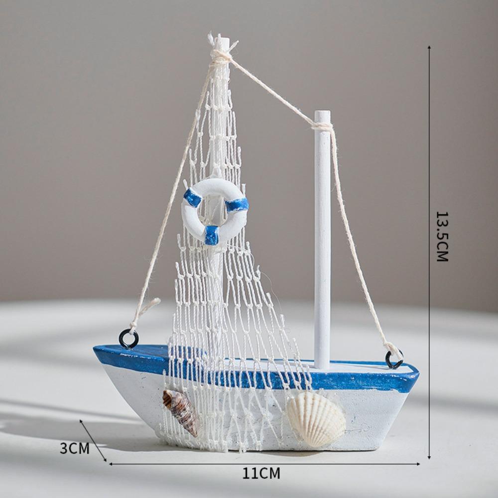 Mediterranean Style Sailing Boat Model Handmade Nautical Decor Miniature Sailboat Party Decoration