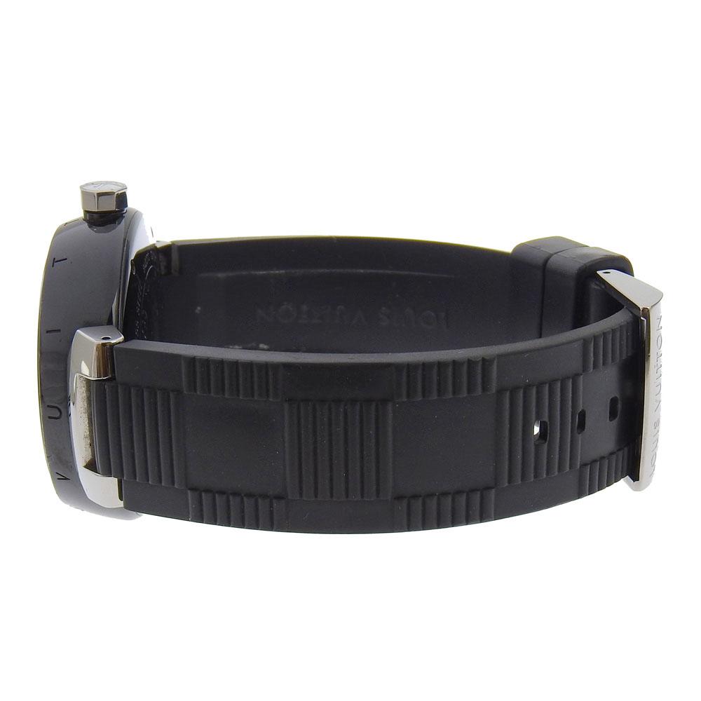 Louis Vuitton Tambour GMT Saatler Q113K siyah Kadran Paslanmaz Çelik/kauçuk Mekanik Otomatik erkek Kullanılmış