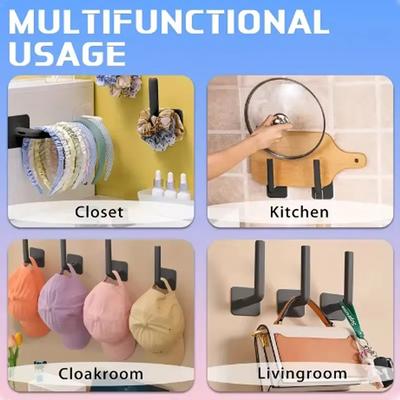 4pcs Multifunctional Punching-Free Hook Punching-Free Black Seamless Hook Lazy Rag Hanger L-Shaped Strong Hook