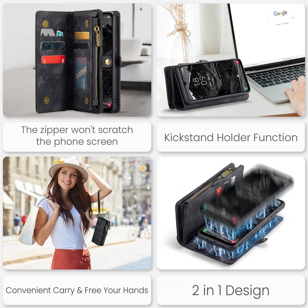 For Samsung Galaxy A17 Magnetic Wallet Case Compatible with Magnetic with RFID Blocking Zipper & Card Holder Strap Detachable