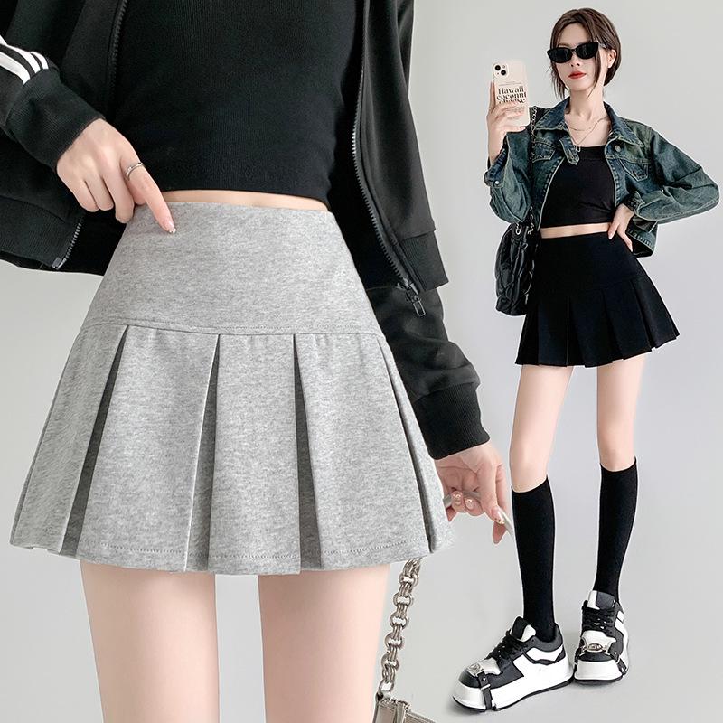 2026 Spring Korean Style High-Waisted Pleated A-Line Skirt - Versatile, Fashionable, Short with Zipper
