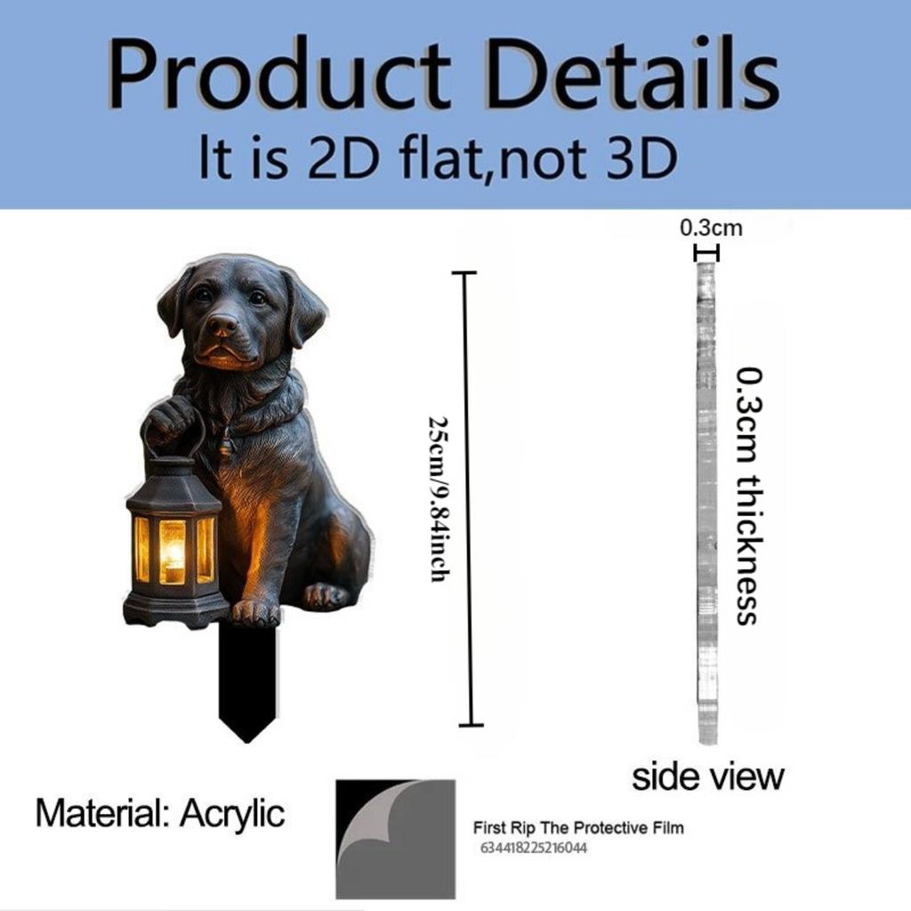 2D Flat Cute Dog Garden Stake with Lantern, Acrylic Outdoor Decor for Planters, Garden & Balcony, Pet-Themed Plant Ornament