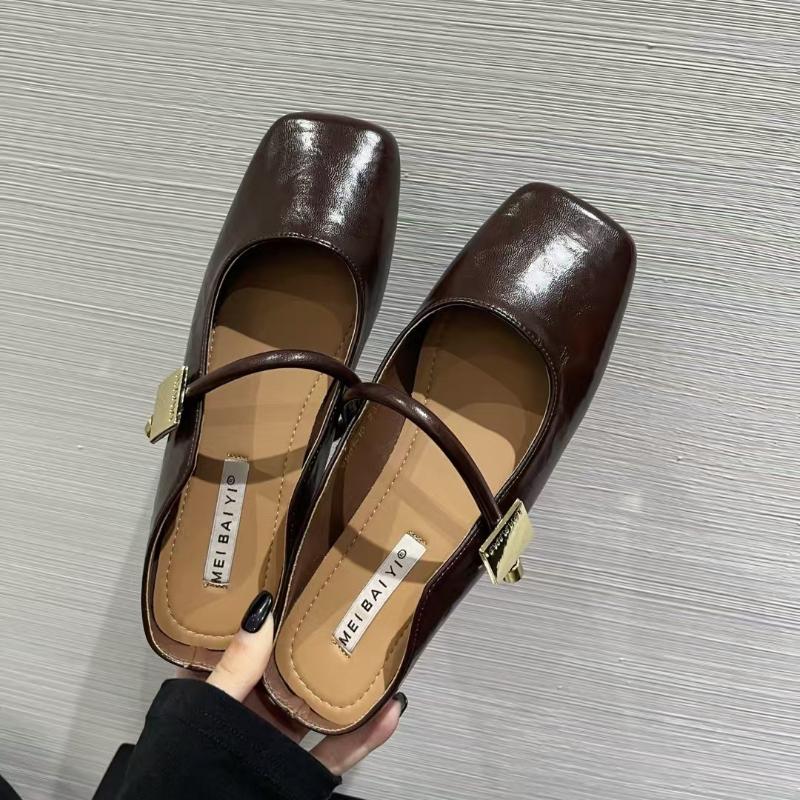 

Мода 2025 Весна Женские тапочки с квадратным носком Модные неглубокие слипоны Женские повседневные уличные балетки 35 коричневый