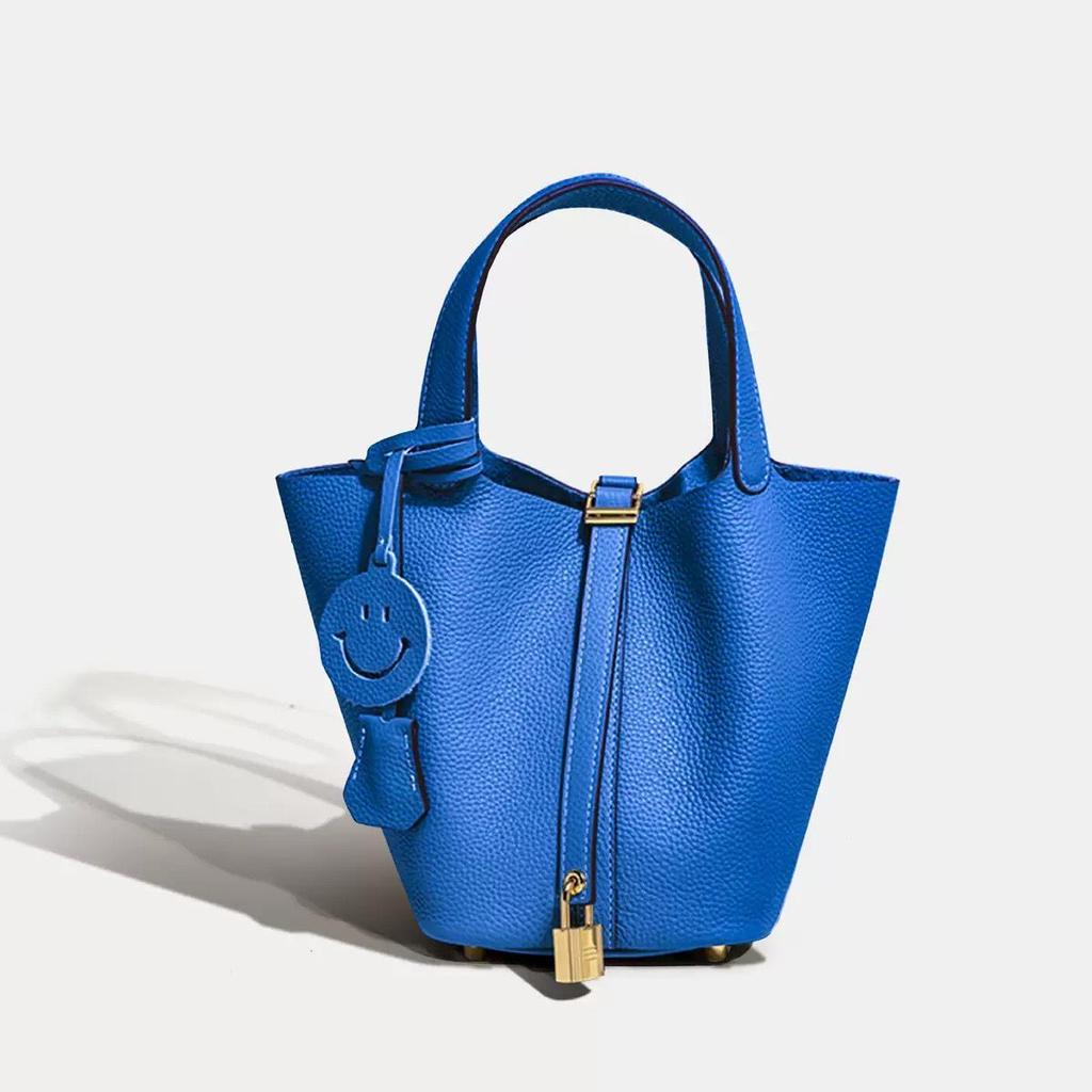 Genuine Leather Women's Bucket Handbag, Large Capacity, High-End Cowhide, 2024 Design