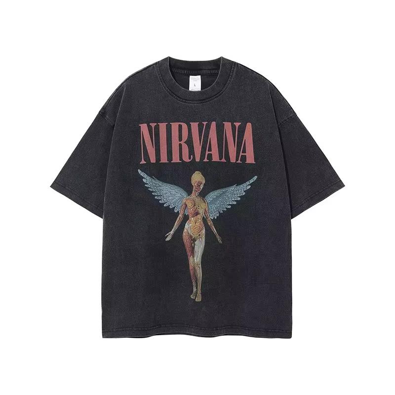 Nirvana Rock Band Maglietta Lavata Vintage Uomo Donna Estate Abbigliamento in Cotone Hip Hop Moda Girocollo Manica Corta Top Unisex