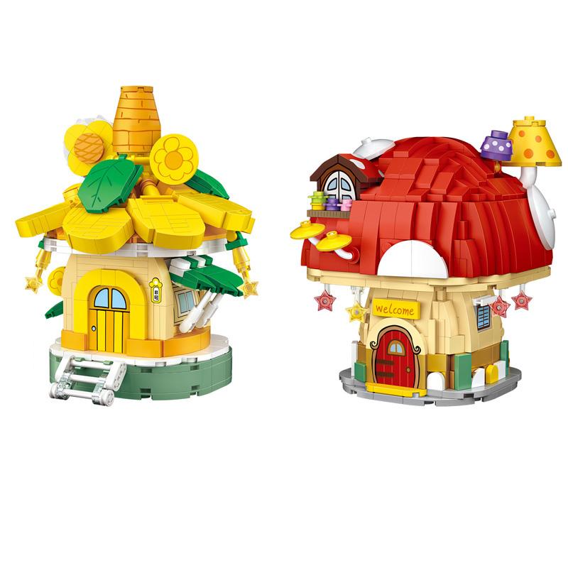 Creative Fairy Tale Street View Small Block Sunflower Room Mushroom House Construction Blocks Figures Construction Plaything For Kids Gift