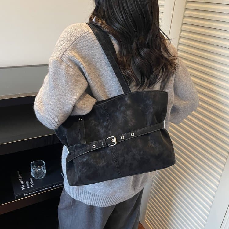 Bolsa Tote Feminina Vintage de Grande Capacidade com Fivela de Cinto