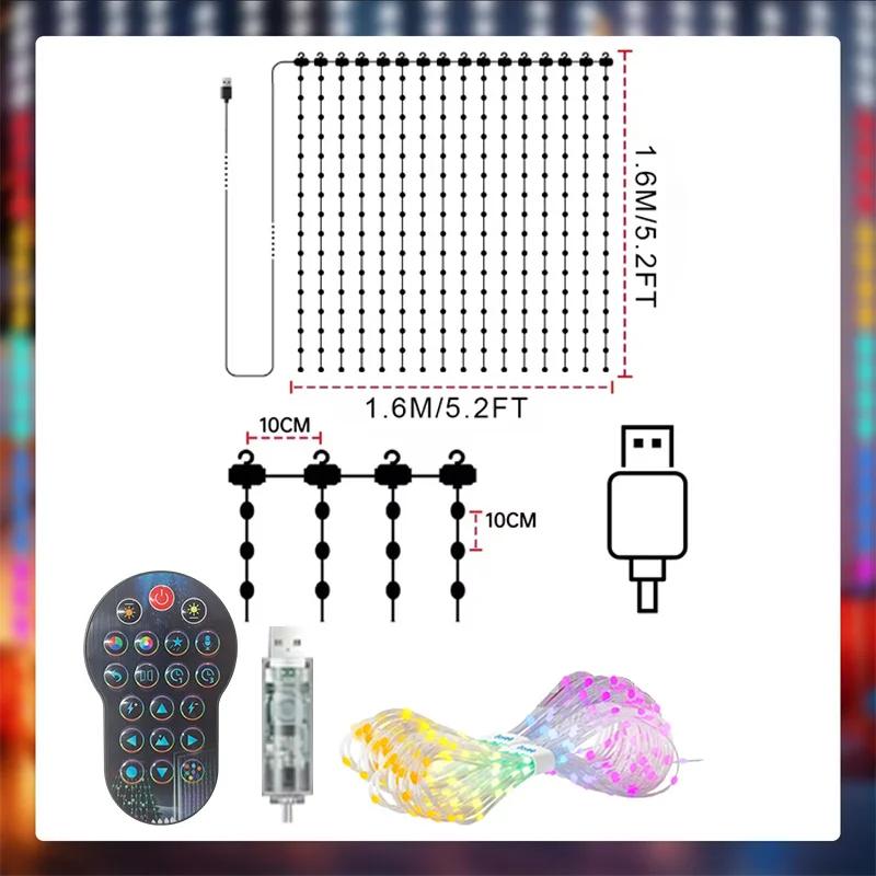 Smart RGB Curtain Lights LED Fairy Lights DIY Colors Pattern Text Music Sync Timer App Control for Bedroom Outdoor Party Decor