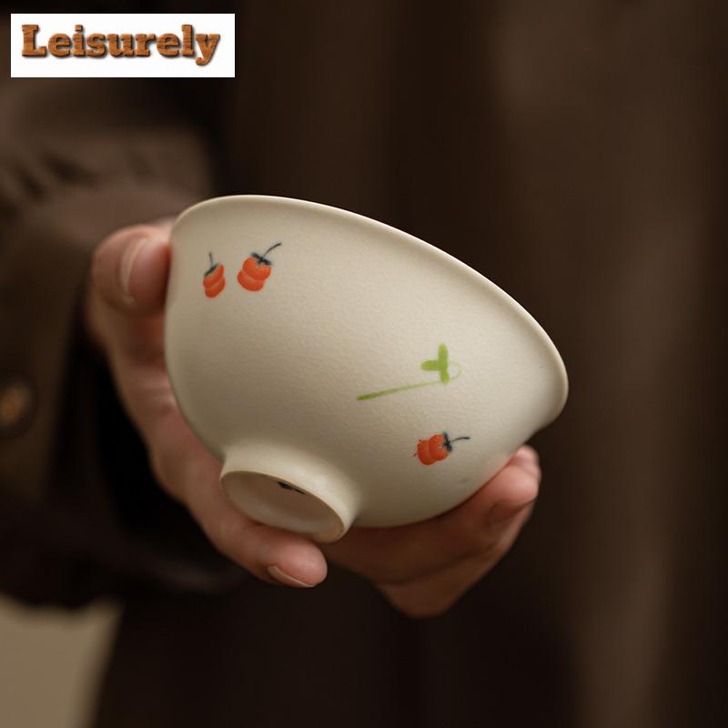 Retro Soda Glaze Ceramic Teacup Crushed Persimmon Ruyi Gourd Cup Large Master Single Cup Meditation Cup Kung Fu Teaset Drinkware