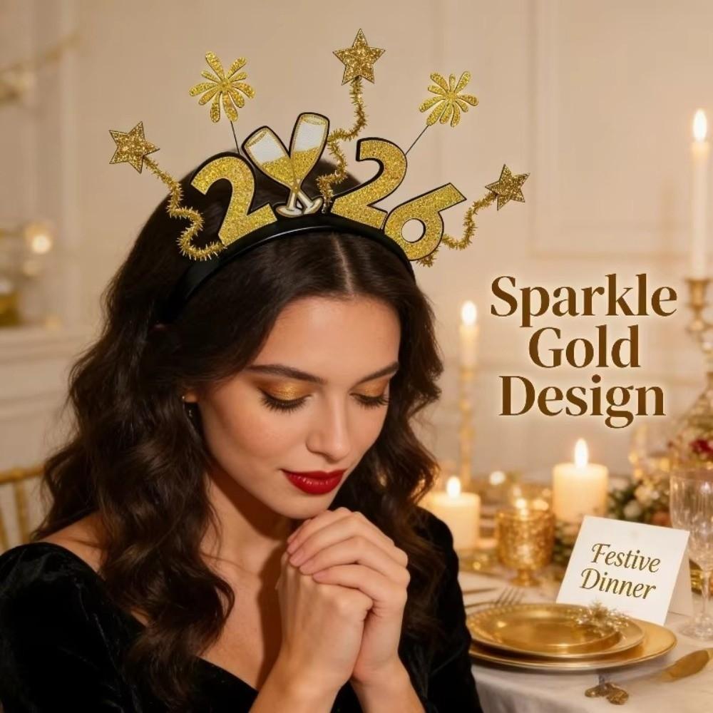 Sequin 2026 Firework Hairband Plastic Star Headdress Decorative Alphabet Headpiece New Year's Eve