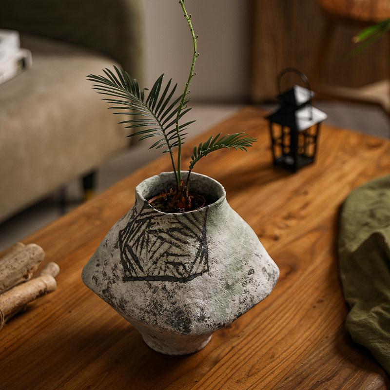 Ceramic Vase Coarse Ceramic Vase Flower Arrangement Retro Handmade Wabi Sabi Style Dry Flowers Zen Flower Arrangement