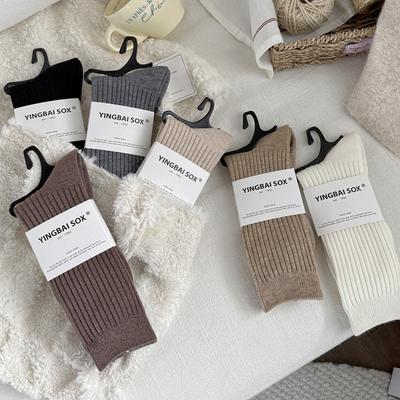 Milch Tee Haferfarbe Damen Mittelschaftsocken, Damen Innenfleece Kaschmirsocken, Fauler Herbst- und Winterstil Frotteesocken