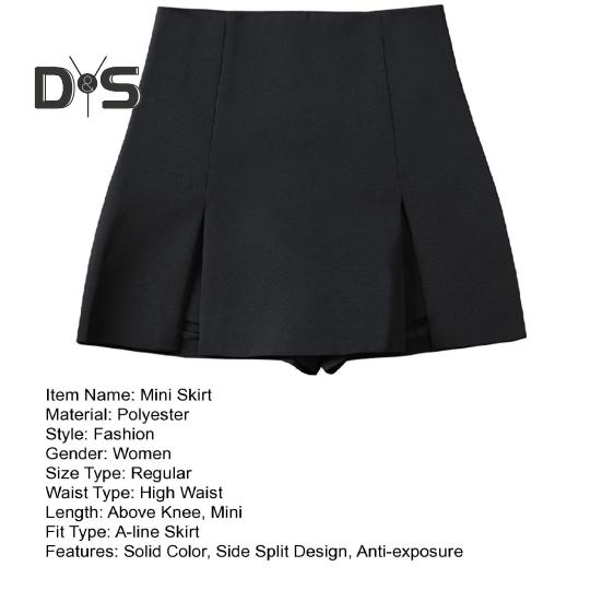 Damen-Minirock, hohe Taille, seitlich geteiltes Design, einfarbig, kurzer Rock, A-Linien-Design, Skort, Anti-Exposure-Arbeitsrock