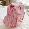 Mochila Escolar Kawaii para Crianças Bordado de Morango Fofo Mochila de Estudante Bolinhas Múltiplos Bolsos Nylon Moda Faculdade Para Menina Adolescente