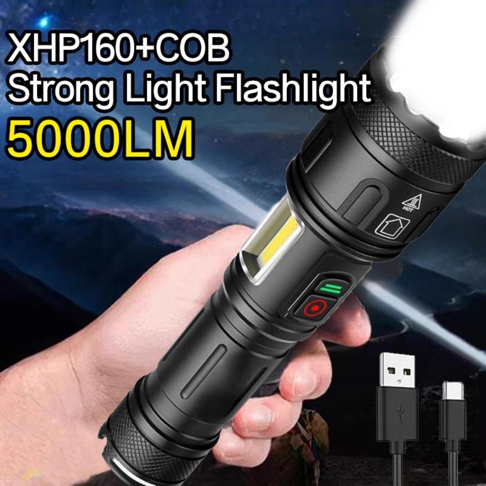 XHP160+COB High Power LED Flashlight Charging Flashlight High Power Flashlight 26650 Outdoor Camping Light Telescopic Focusing