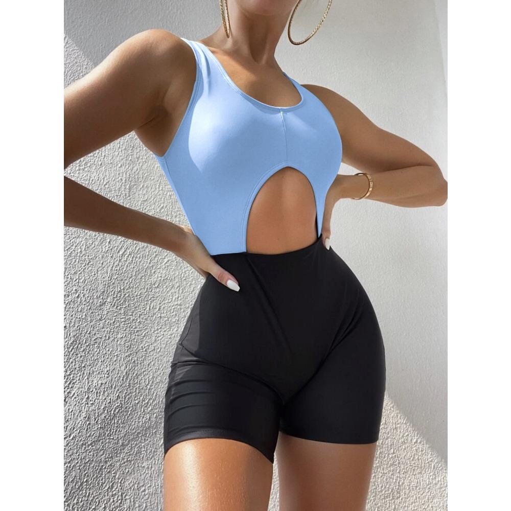 

Европейский и американский бикини однотонный цветной купальник-боксер с открытыми плечами XL лазурь