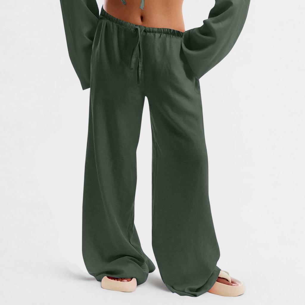 Women's Cotton And Linen Trousers Summer Loose Casual Wide Leg Pants High Waist Casual Color Trousers
