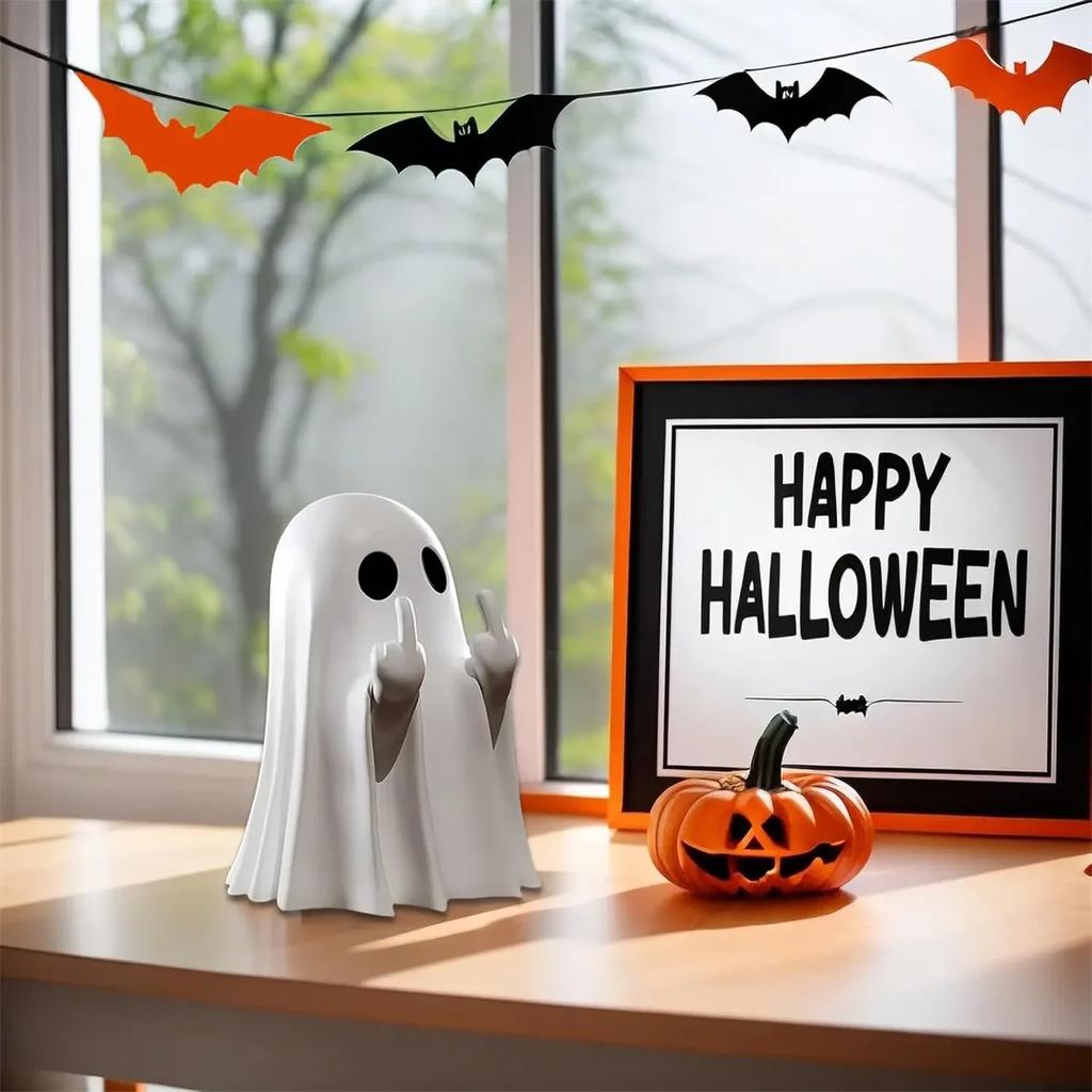 Halloween Middle Finger Ghost Statue Small Halloween Decor for Home Centerpiece for Coffee Table, Adorable Horror Figure