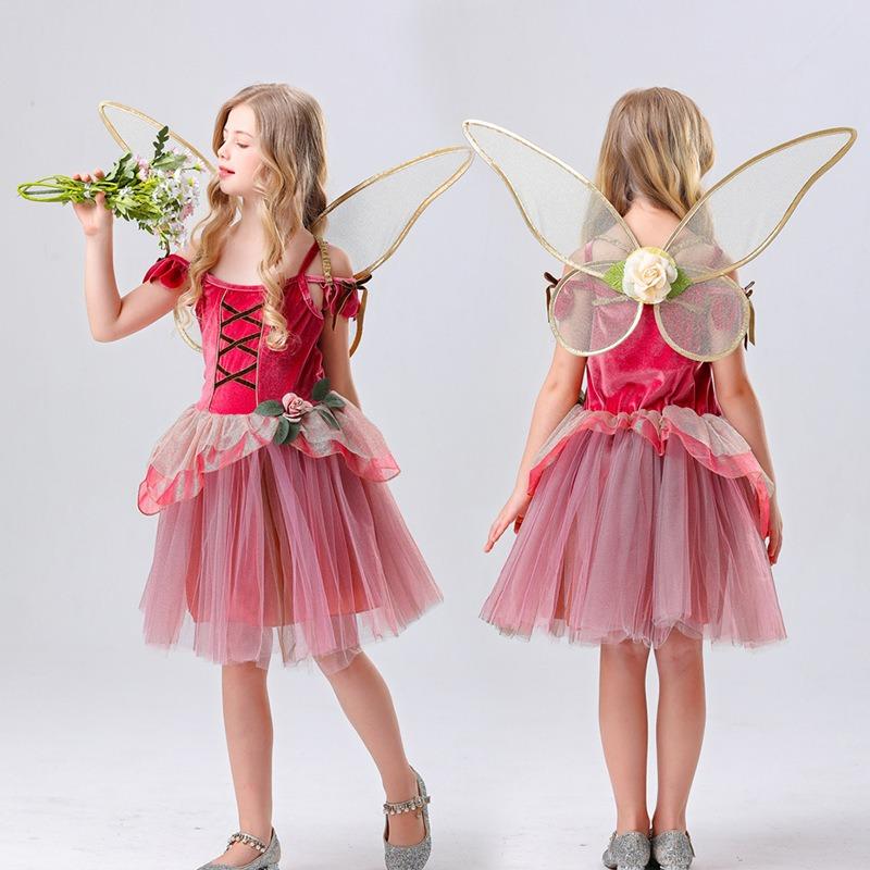 Juni 1 Kinder Aufführungskleidung, Blumenfee Prinzessinnenkleid, Elfen Kinder Netz Tüllrock, Bühnenaufführungskleidung