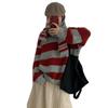 V-neck Striped Scarf Pullover Sweater Women's Autumn and Winter New Lazy Contrasting Color Loose Large Size Knitted Sweater