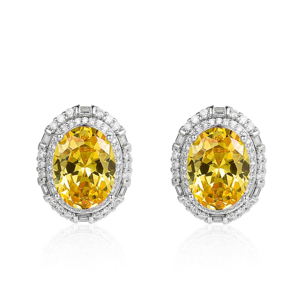 Color treasure set inlaid with oval zircon stud earrings, pompous luxury design earrings women