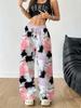 Women's High Waist Drawstring Pink Purple White Colour Black Ink Dot Splash Printing Wide Leg Sweatpants