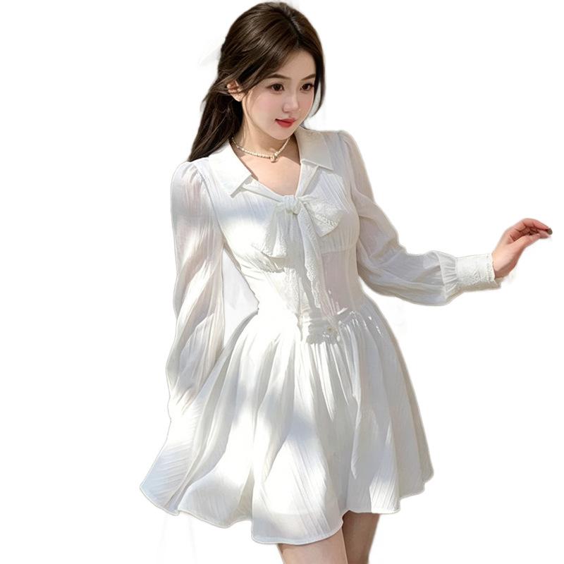 French White Shirt Dress Women's Long Sleeves Waist Thin Design Sense Small Fragrant Temperament Short Skirt New