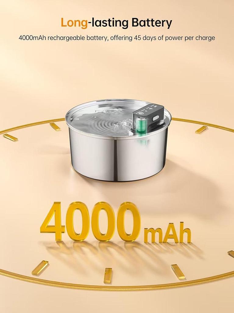 Wireless Induction Pet Water Fountain - 3.2L Infrared Stainless Steel Feeder for Cats