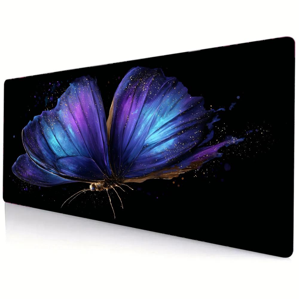 PC Butterfly Large Office Mouse Pad Black Notebook Keyboard Mouse Nonslip Base Large Gaming Pad with Locked Edges