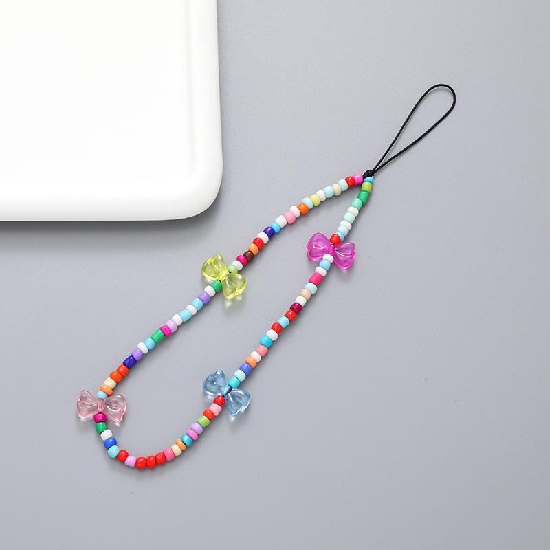 Pearl Bow Beaded Mobile Phone Lanyard Keychain Pendant Accessory