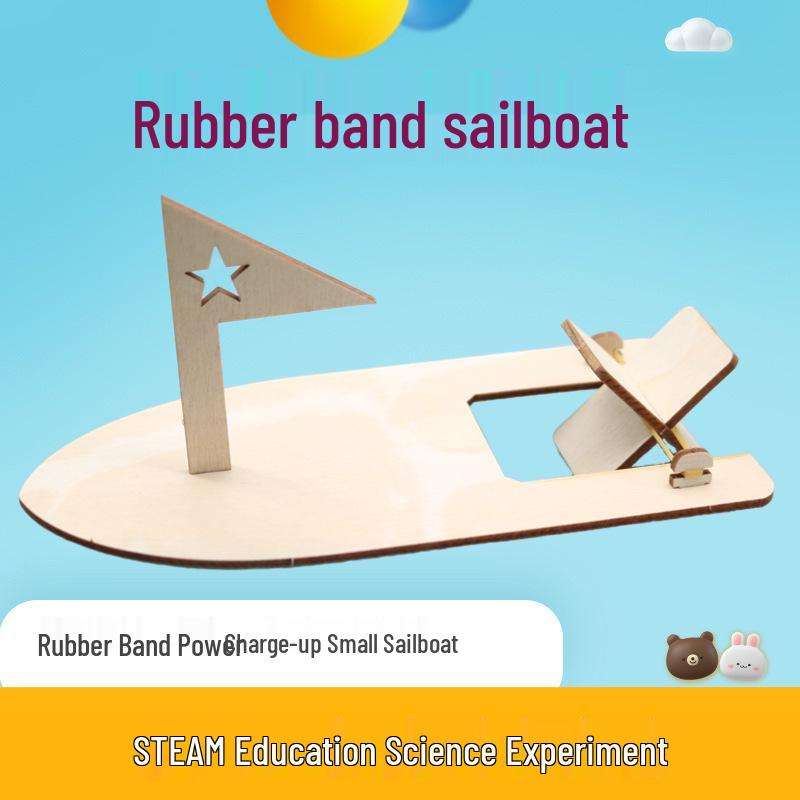 DIY Wooden Sailboat Kit - Rubber Band Powered, Science & Tech Project for Kids