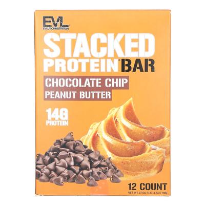 Stacked Protein Bar, Čokoládové sušenky s arašídovým máslem, 12 tyčinek, 2,29 oz (65 g) Každý
