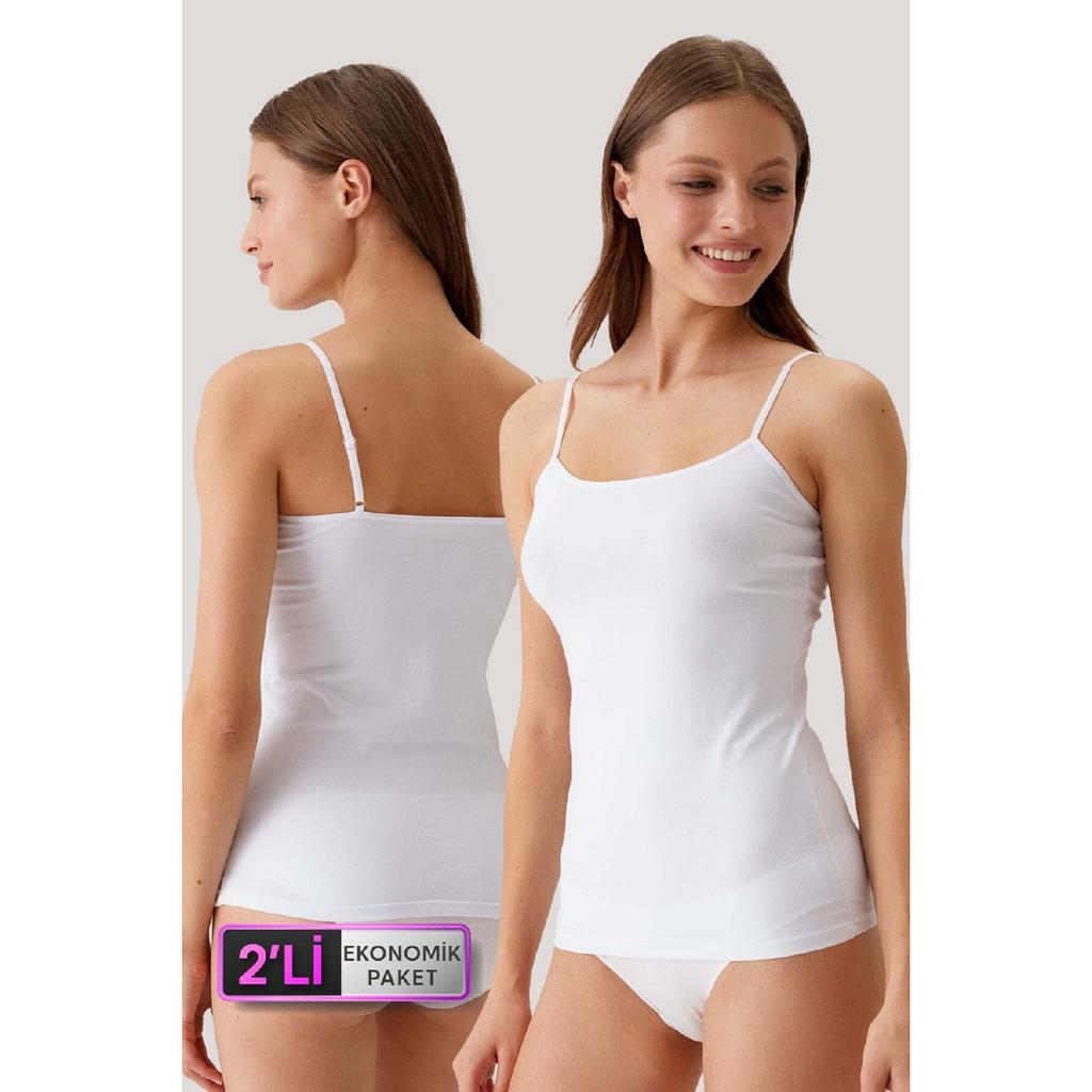 2er-Pack preiswertes weißes 1204-Athleten-Set mit dünnem Träger aus Baumwolle für Damen