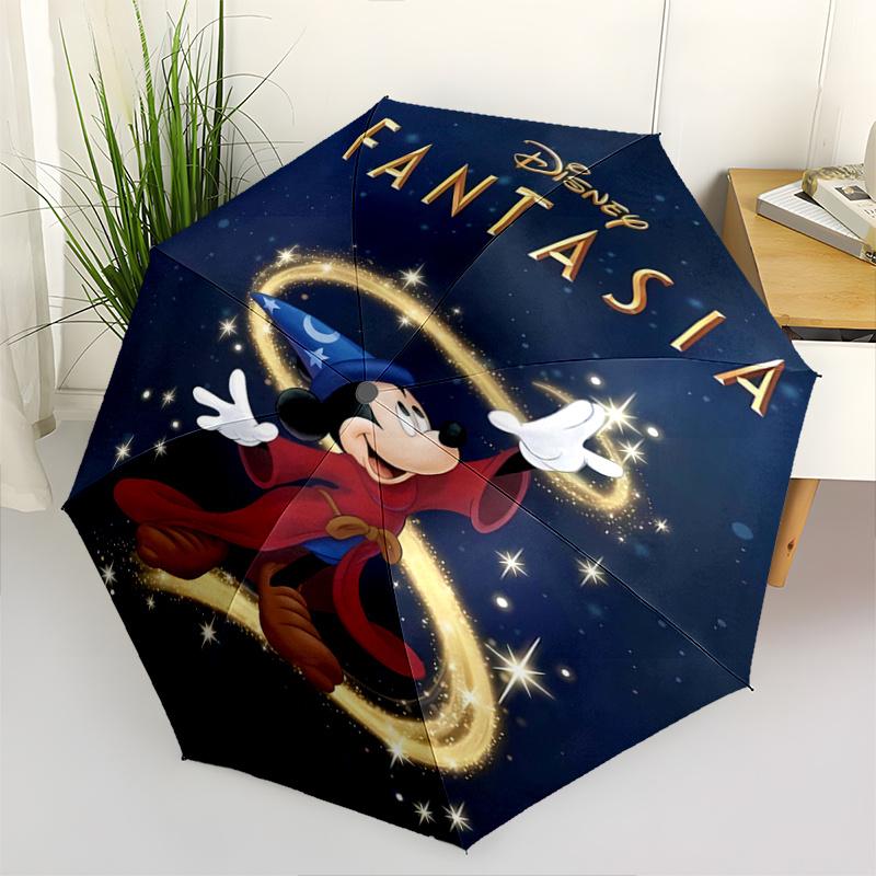 1pc Disney Fantasia Mickey Mouse Sorcerer's Apprentice Magic Wand Automatic Opening and Closing Umbrella - Lightweight 3-Fold Design, Suitab