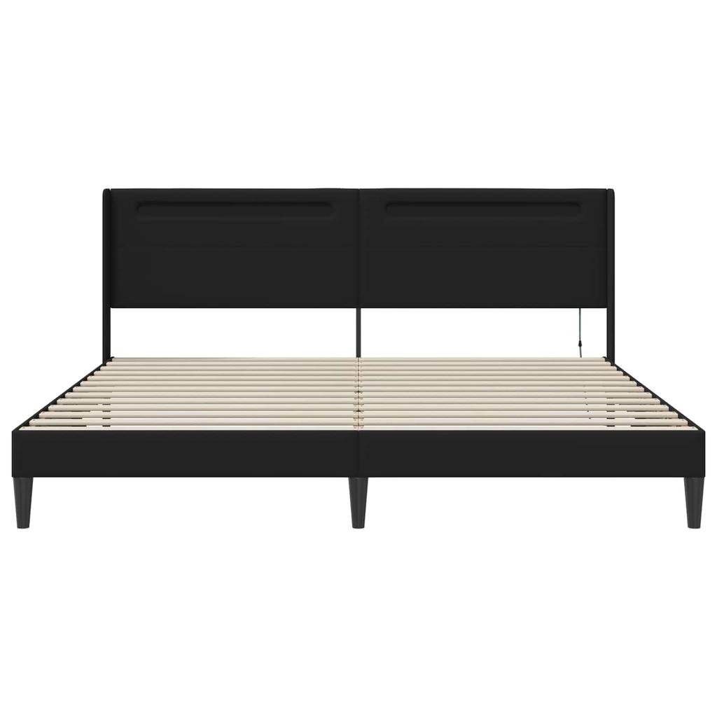 LED Light Strip Bed Frame Black 180 x 200 cm Faux Leather
