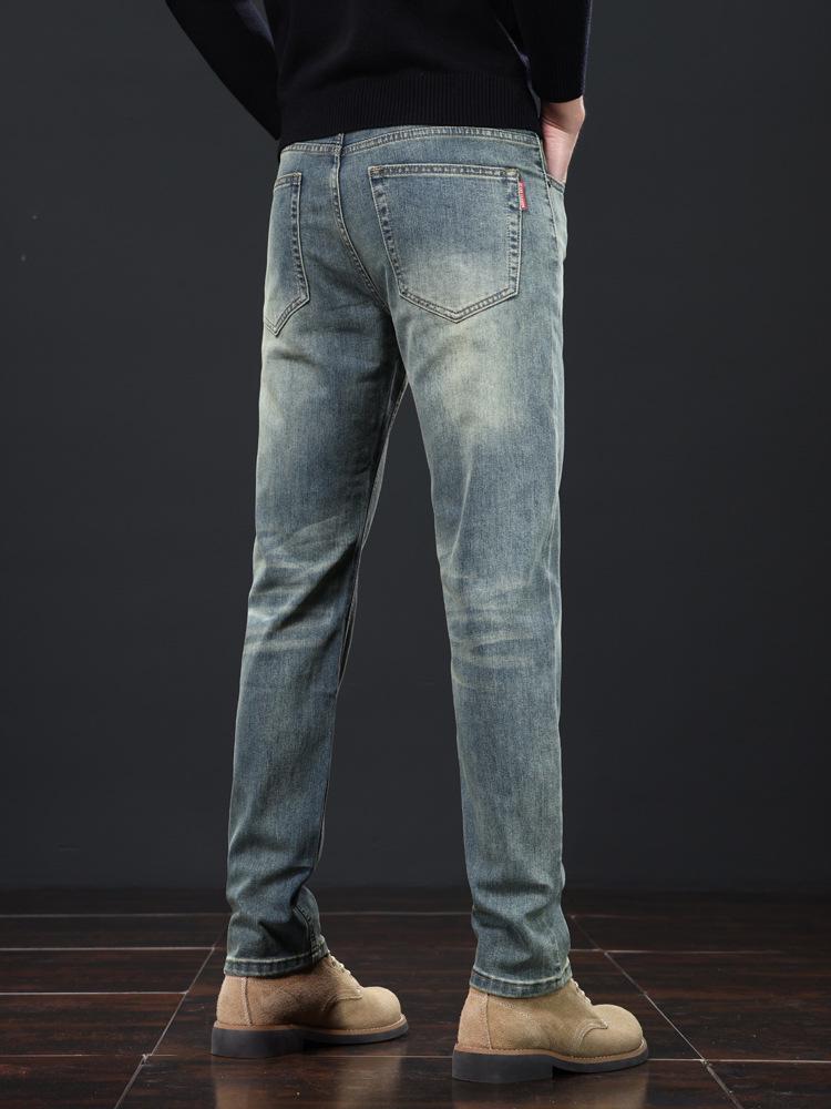 Męskie dżinsy casualowe retro slim fit z wyższej półki na jesień/zimę