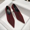 Fashion Spring New Thin Heel Shoes Women Fashion Pointy Deep Mouth Sequin Cloth Suede Slip-on Wear-resistant High Heels