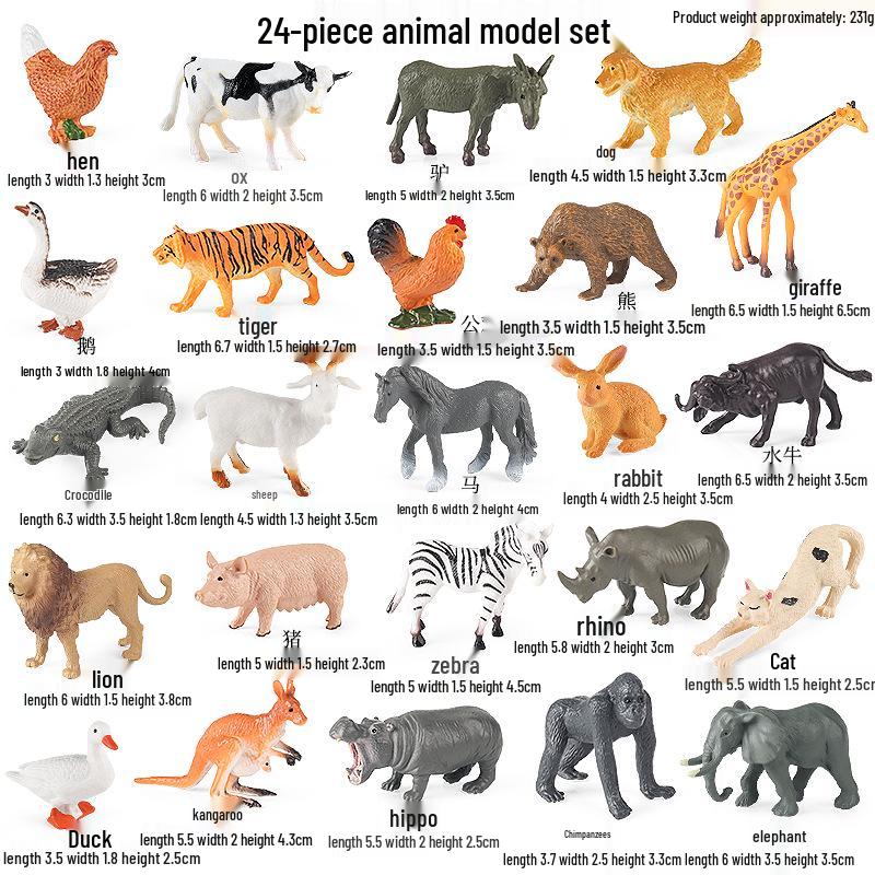 Miniatur-Dschungeltier-Simulationsspielzeug-Set: Reh, Fuchs, Eichhörnchen, Elch, Waschbär, Schwein, Kaninchen