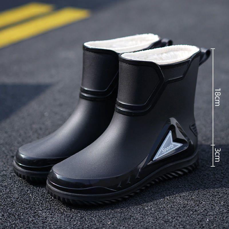 Rain shoes men's medium tube non-slip waterproof shoes new fashion outdoor water boots thermal short tube rubber shoes men