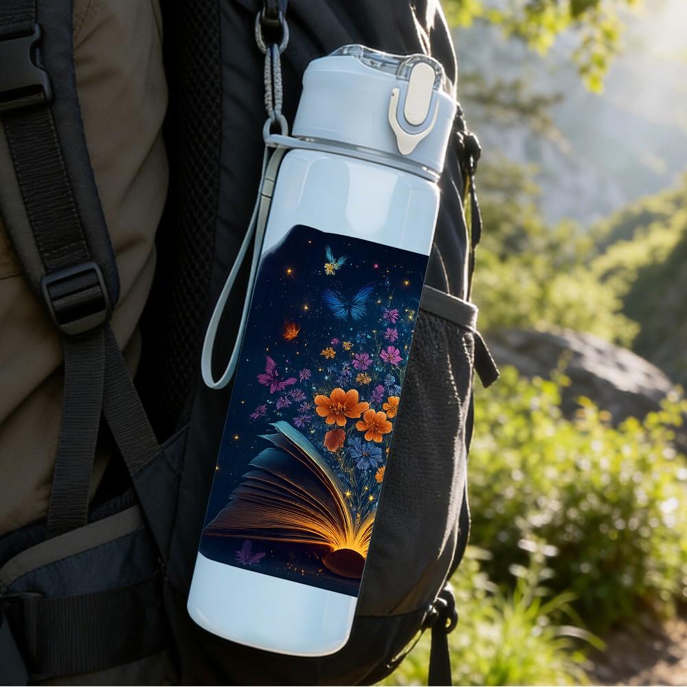 1PC Glowing Book Dark Magic Scene 750ml Color Plastic Sports Water Bottle Leakproof Flip Straw Lid Suitable for Sports Office Home Use