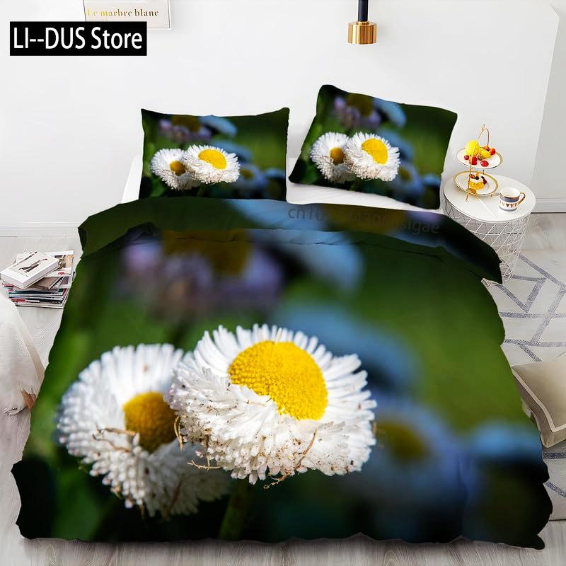 Daisy Flowers Bedding Set Twin Size, Floral Duvet Cover Bed Comforter Cover Set for Kid Boy Girl, Quilt Cover Set Decor 3 Piece