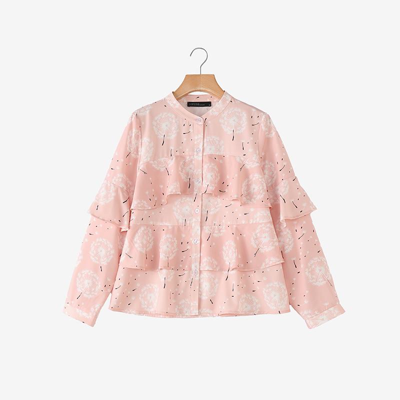 ZANZEA Women Casual Round Neck Long Sleeve Ruffles Loose Blouse M розовый