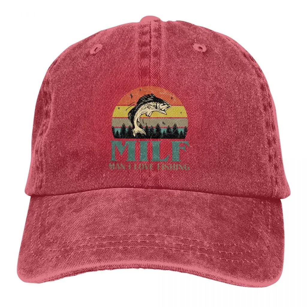 Pure Color Cowboy Hats MILF Man I Love Fishing Retro Women's Hat Sun Visor Baseball Caps Fishing Peaked Trucker Dad Hat